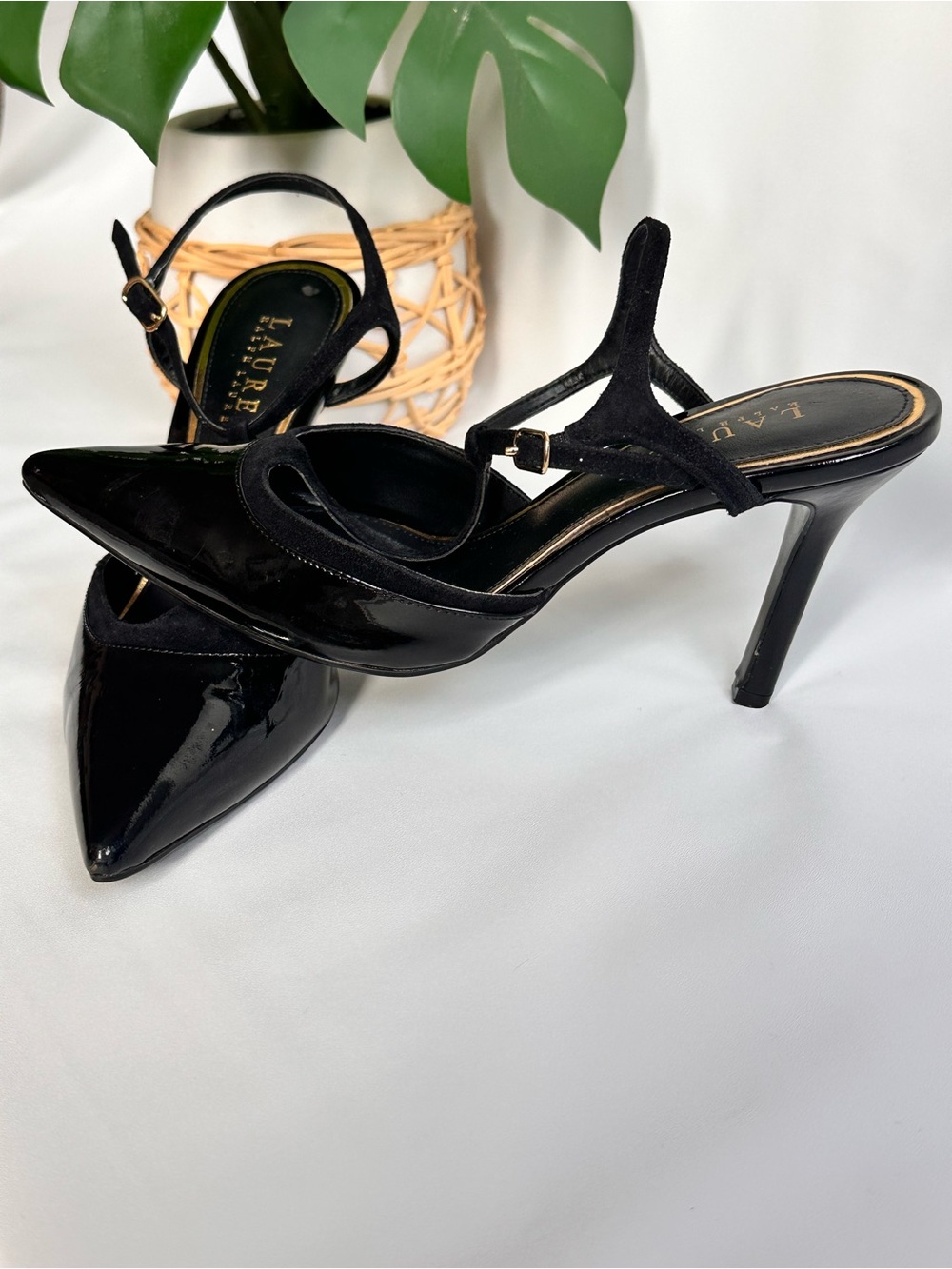 Lauren Ralph Lauren Black Patent Pointed-Toe Slingback Pumps - Picture 2 of 7